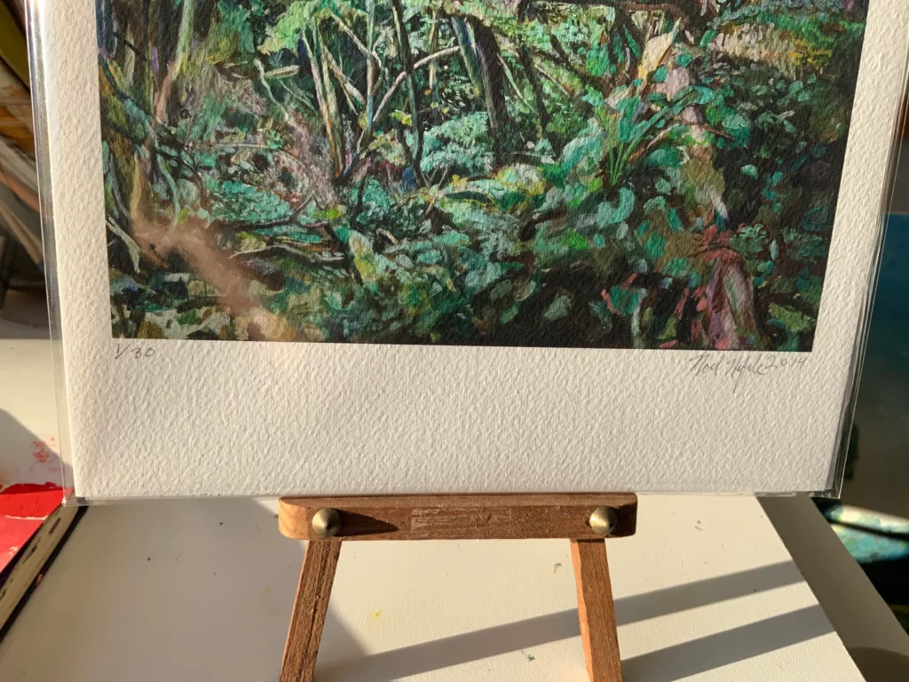 Detail of edition number and signature on 8.5" x 11" giclee print of "Grove of Trees in Devon, England"