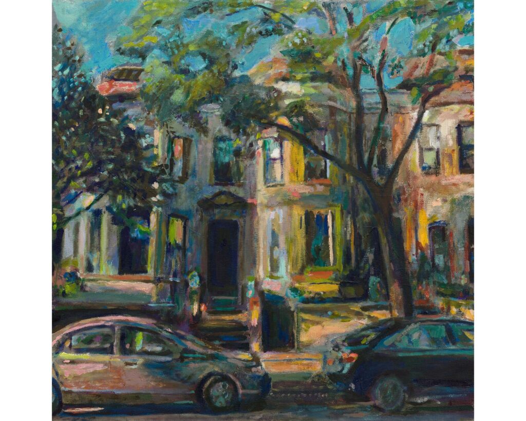 "Maple Street Brownstones" oil painting by Noel Hefele