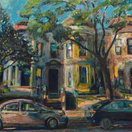 "Maple Street Brownstones" oil painting by Noel Hefele
