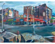 Close-up Detail of Giclee Print of Parkside Ave and Ocean Ave Intersection in Brooklyn