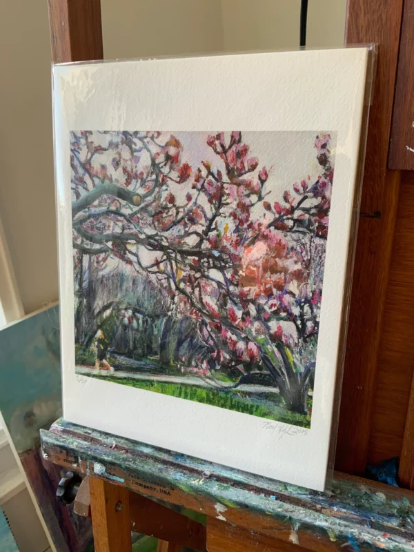 Prospect Park Spring Magnolias 8.5x11" giclee print on easel