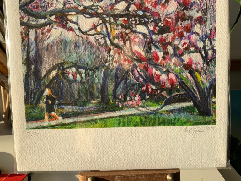 Cropped image of Prospect Park Spring Magnolias giclee print with runner and 4/30 edition
