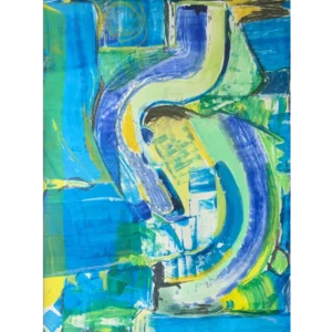 Abstract squeegee painting in blue tones by Noel Hefele