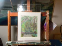 Purple Tree Steps colored pencil landscape art by Noel Hefele