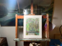 Purple Tree Steps colored pencil landscape art by Noel Hefele