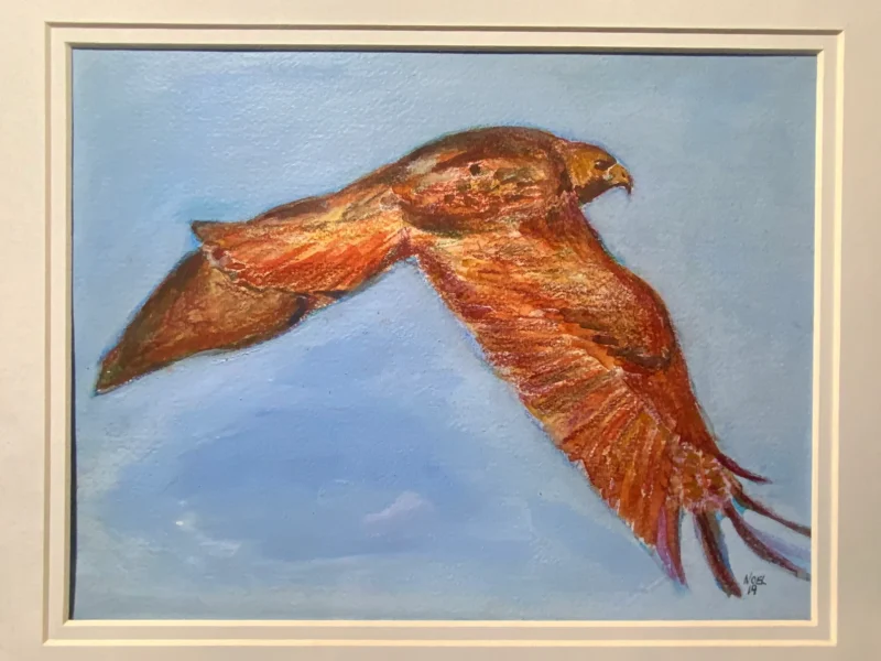 Red-Tailed Guardian mixed media landscape art by Noel Hefele