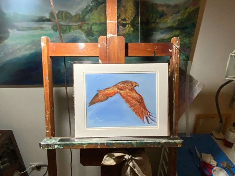 Red-Tailed Guardian mixed media landscape art by Noel Hefele