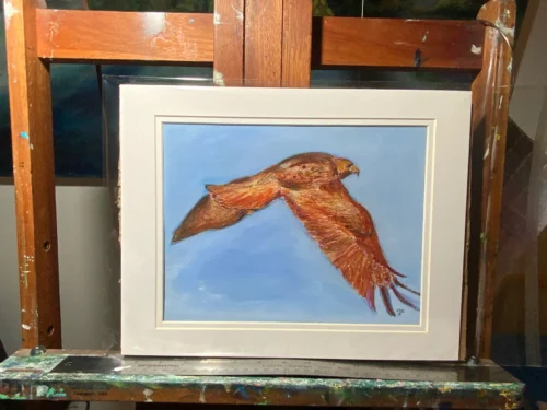 Red-Tailed Guardian mixed media landscape art by Noel Hefele