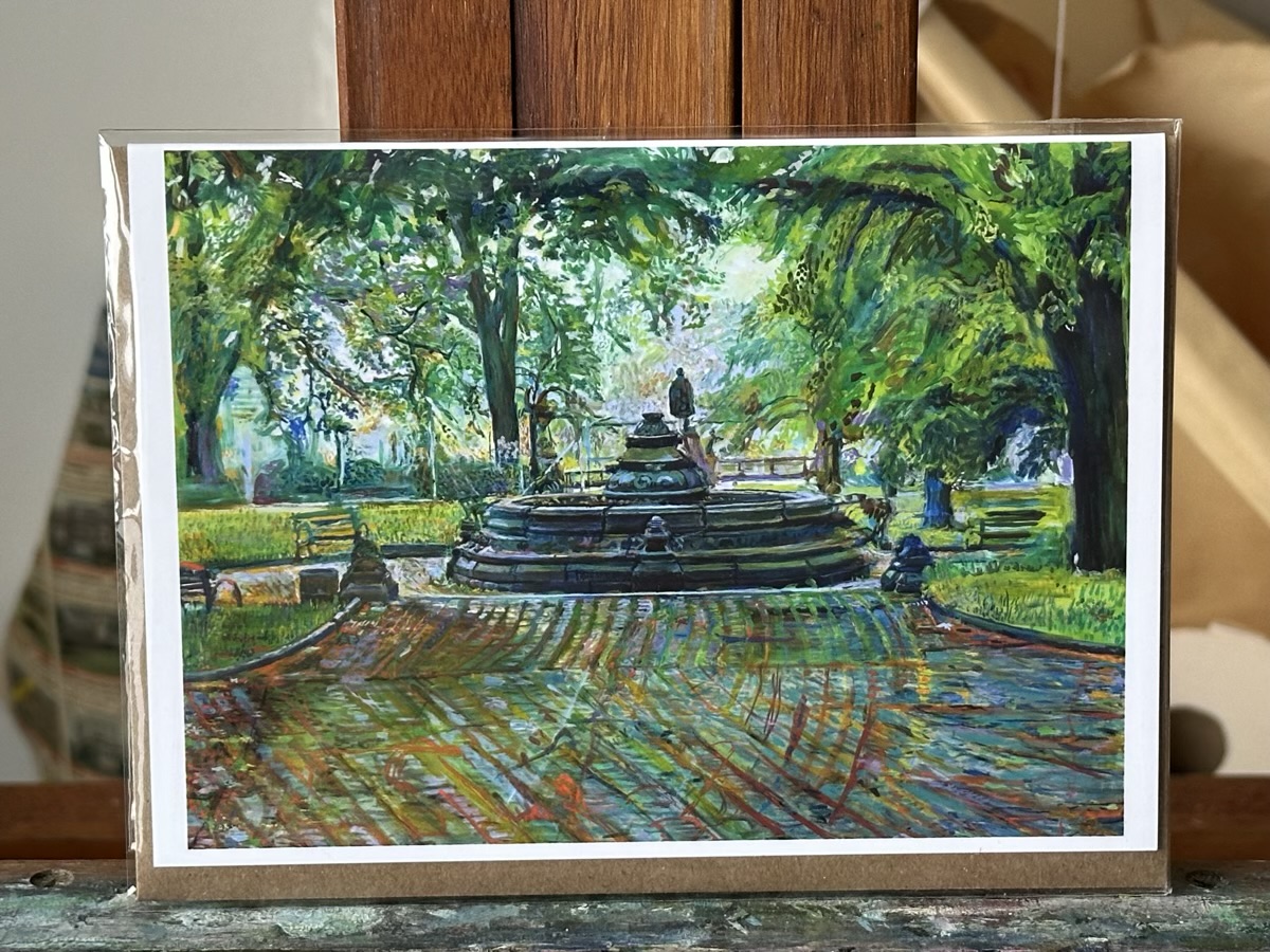 Oil Painting of Concert Grove in Prospect Park with Historic Lincoln Statue