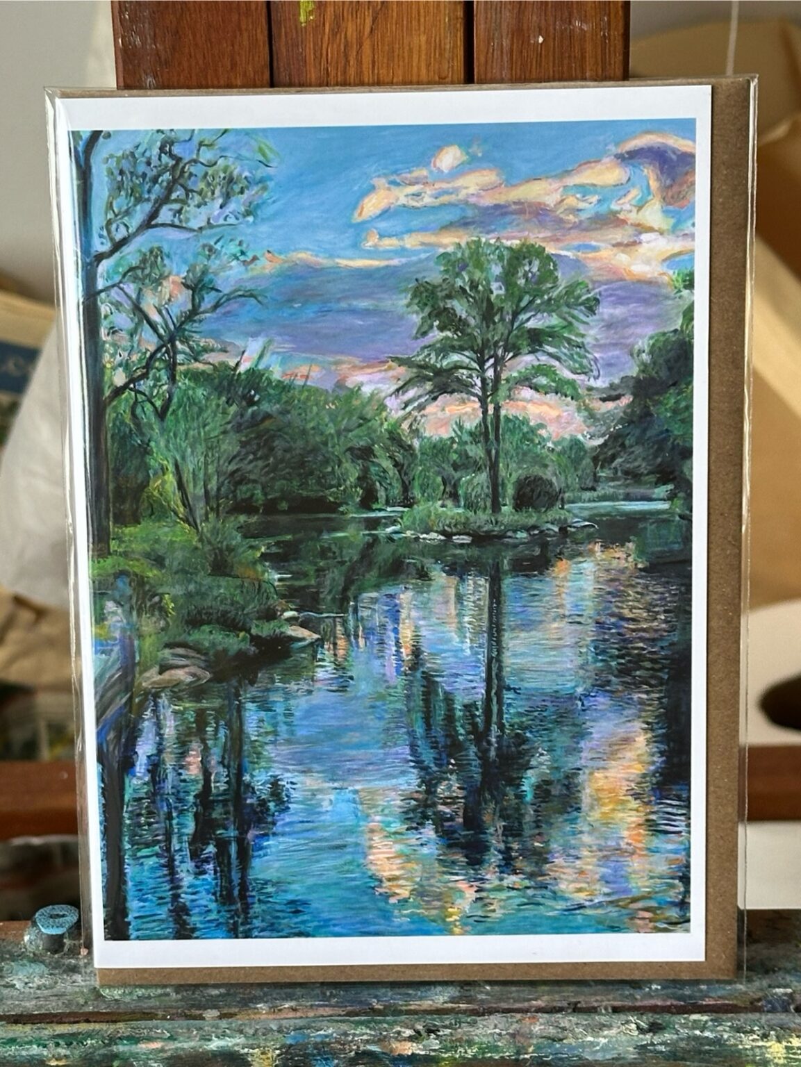 Oil Painting of Teardrop Island in Prospect Park at Sunset"