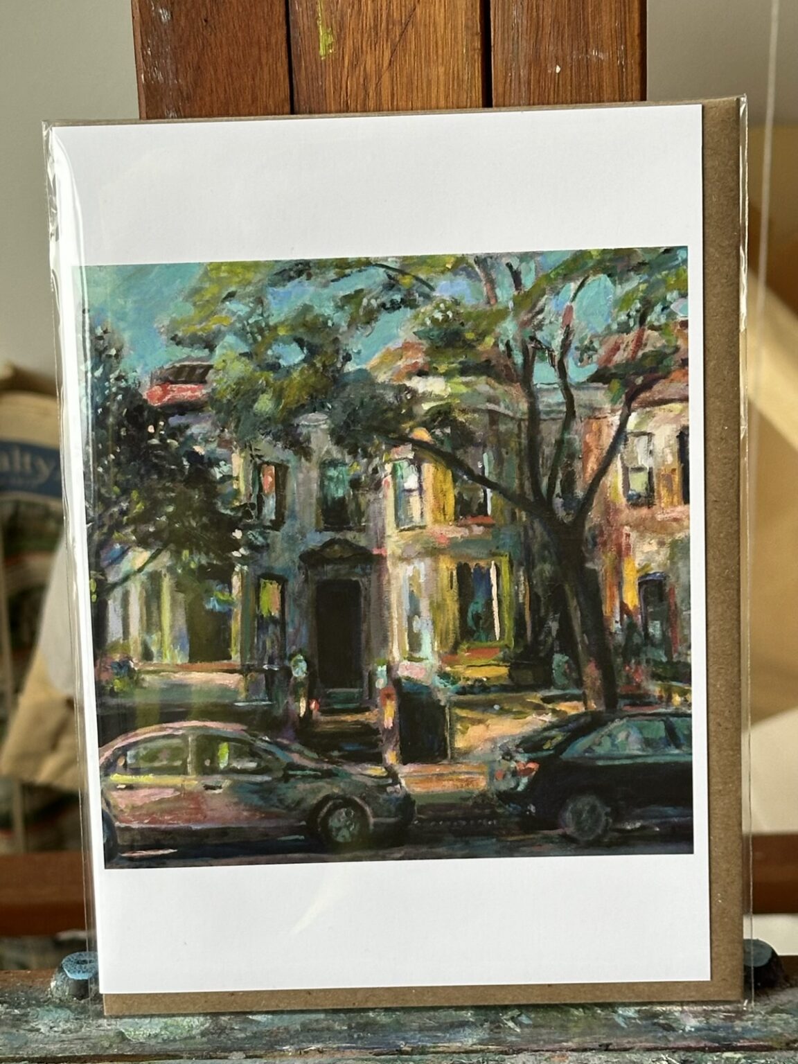Oil painting of Maple Street in Prospect Lefferts Gardens by Noel Hefele