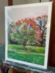 High-quality giclée print capturing the beauty of a red tree in Brooklyn's green space