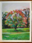 High-quality giclée print capturing the beauty of a red tree in Brooklyn's green space