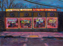 Oil painting of a check cashing spot by Noel Hefele