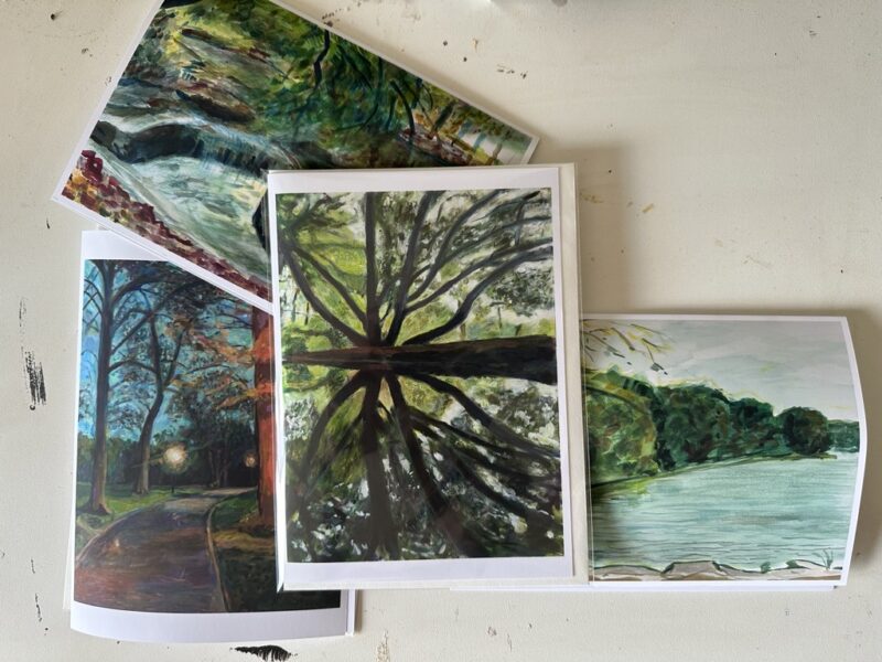 Group shot of various greeting cards including "Architecture of a Puddle"