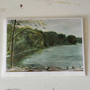 Close-up of the "Hester and Piero's Mill Pond" greeting card by Noel Hefele