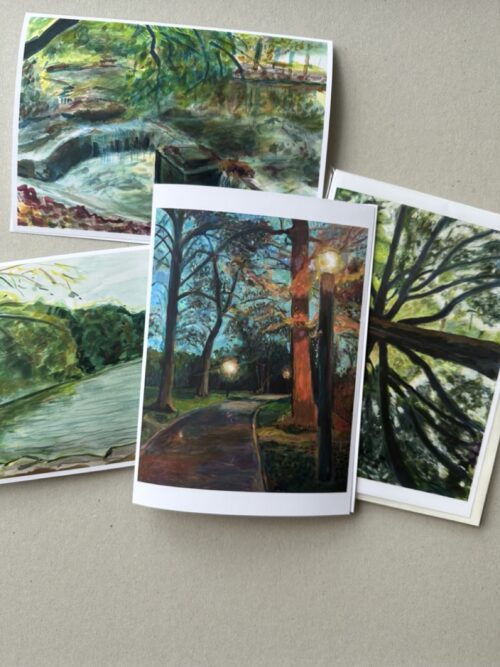 Group shot of various greeting cards including Van Cortlandt Park at Dusk